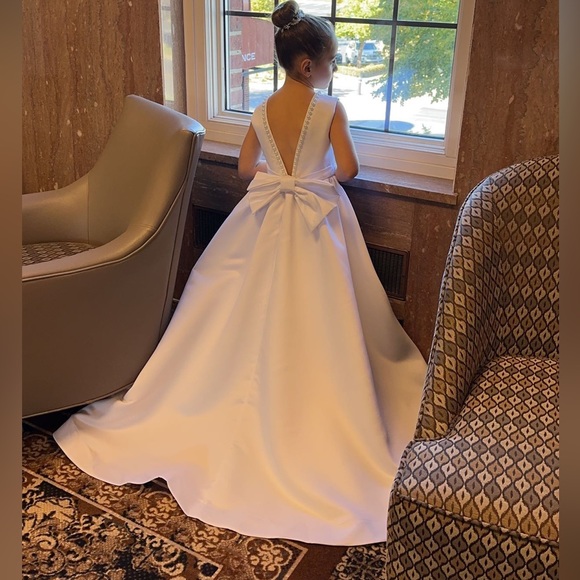 Satin white flower girl dress